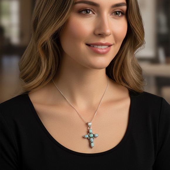 Elegant sterling ‎ Silver Opal Cross Pendant - Picture 2 of 6